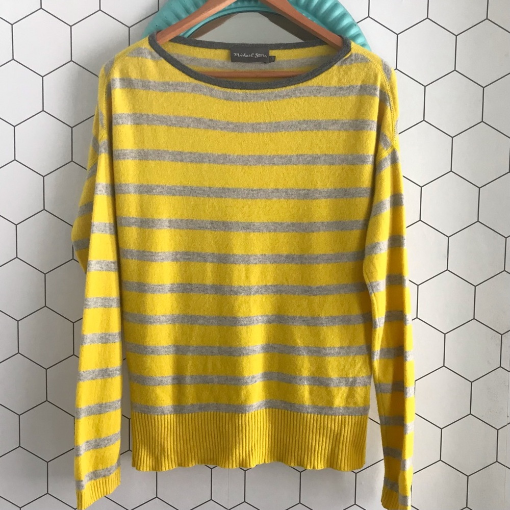 MICHAEL STARS Anthropologie Striped Cashmere Blend Boat Neck Pullover Sweater